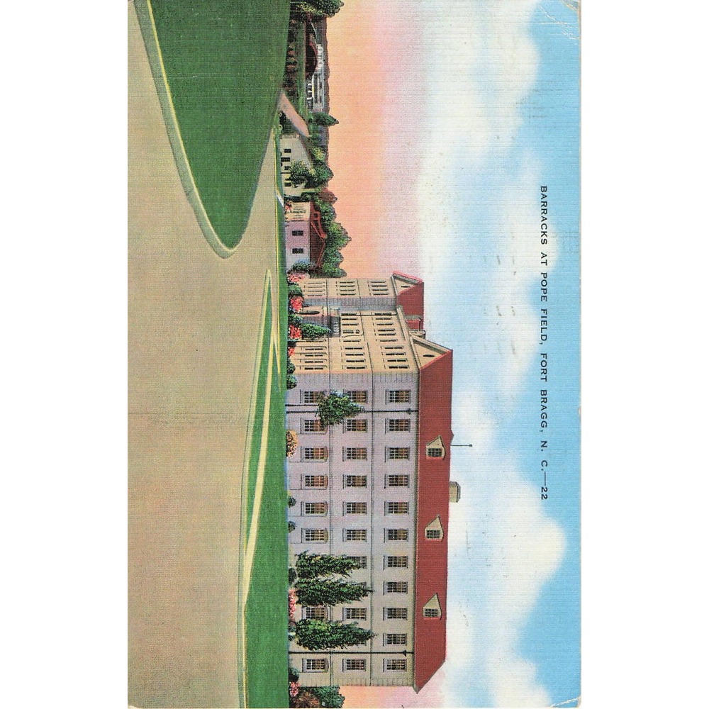 1941 Fort Bragg NC Pope Field Barracks Vintage Linen Postcard Military History